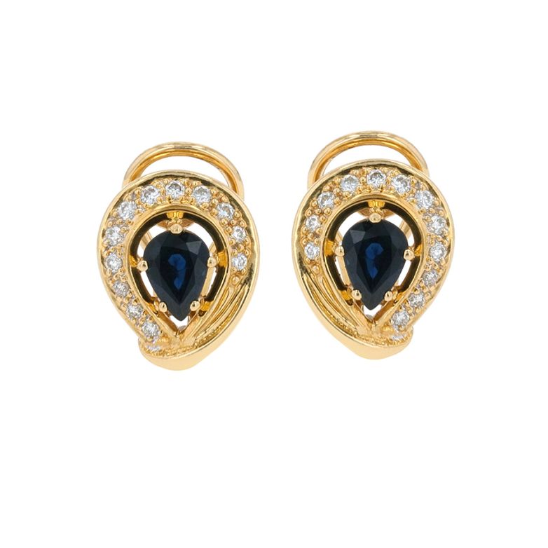 Boucles d'oreilles saphirs 0.94 carat et diamants 0.24 carat or jaune 5.27g Comme neuf -  reconditionné disponible sur Gemme Les Bijoux